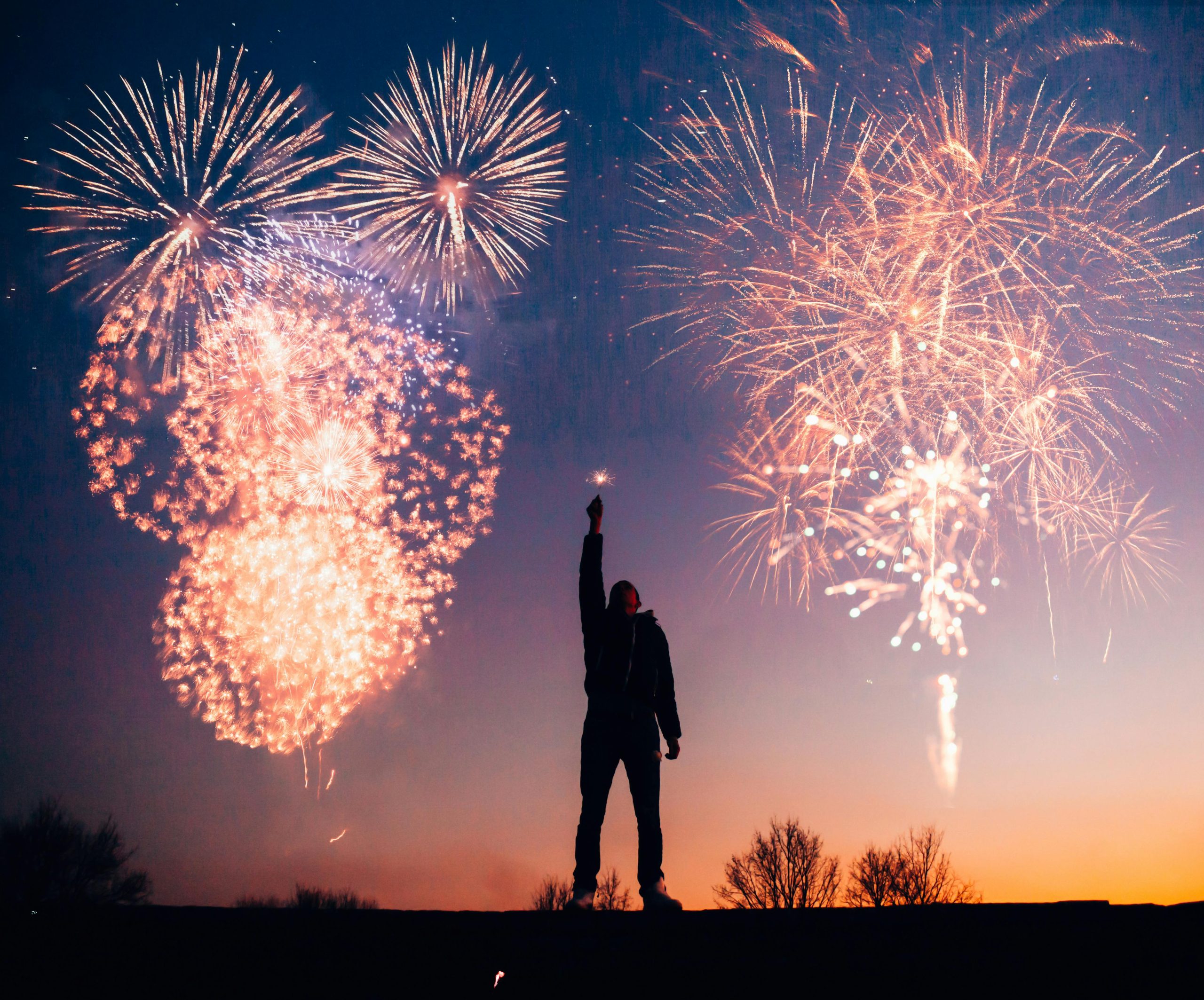 person celebrating with fireworks